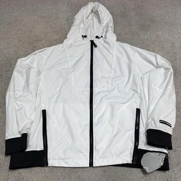DKNY Jacket Windbreaker Men’s White Black Long Sleeve Full Zip Hooded Medium NWT - Picture 1 of 11